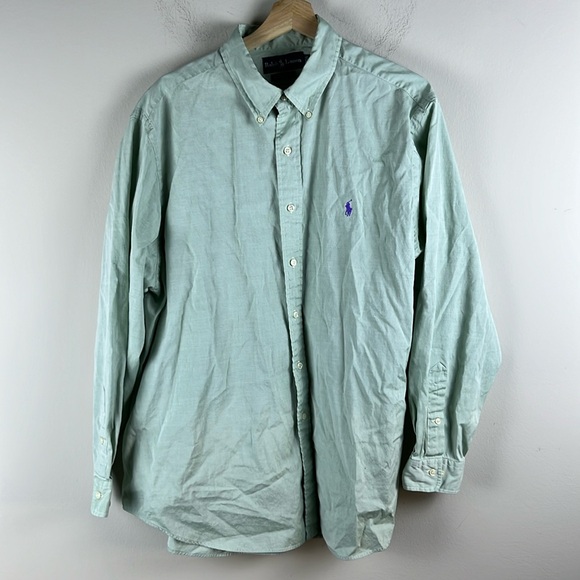 Ralph‎ Lauren Mens 17.5 34/35 Green Classic Fit Cotton Button Down - Picture 1 of 5